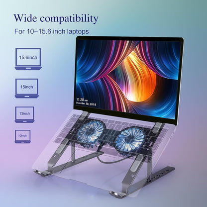 Aluminum Alloy Foldable Laptop Pad with RGB Lighting and Dual Turbine Cooling Fans