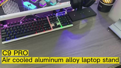 Aluminum Alloy Foldable Laptop Pad with RGB Lighting and Dual Turbine Cooling Fans